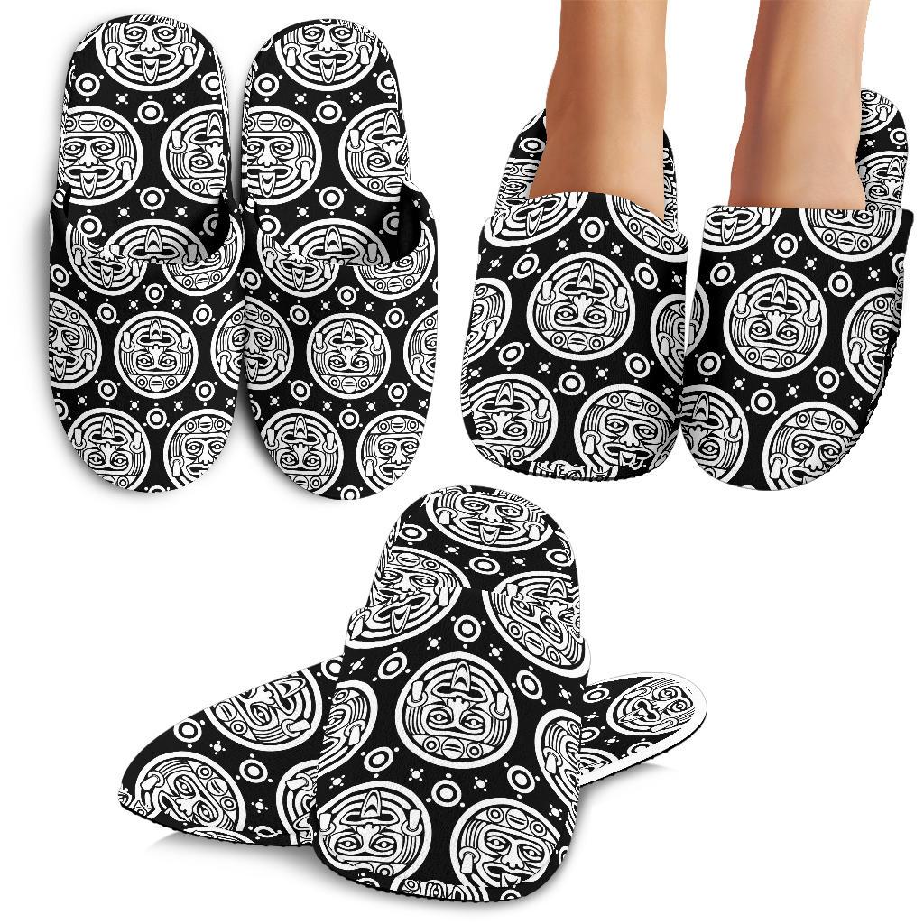 Calendar Aztec White Black Print Pattern House Slippers