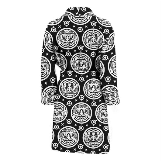 Calendar Aztec White Black Print Pattern Men Bath Robe-JTAMIGO.COM