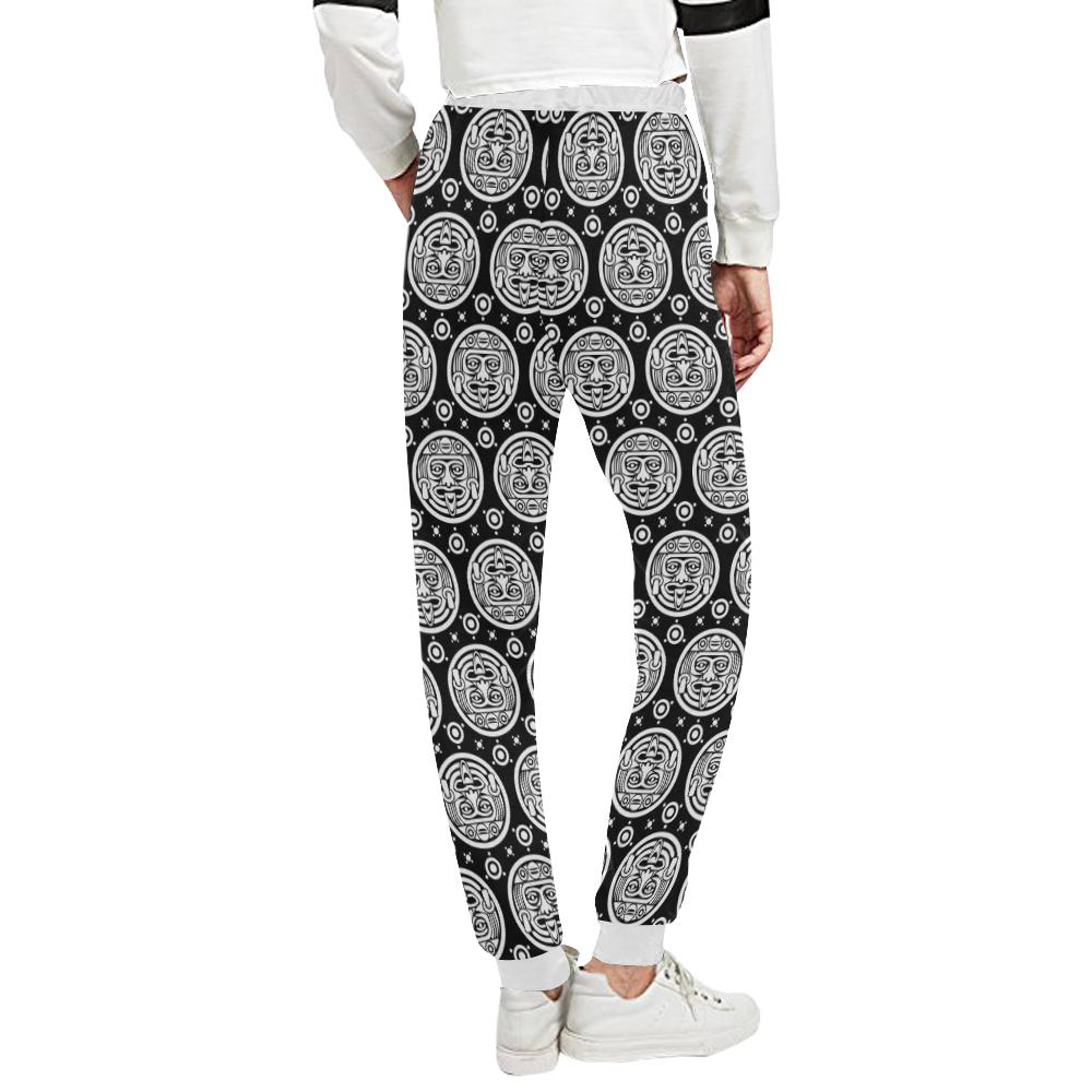 Calendar Aztec White Black Print Pattern Unisex Casual Sweatpants (Model L11)-JTAMIGO.COM