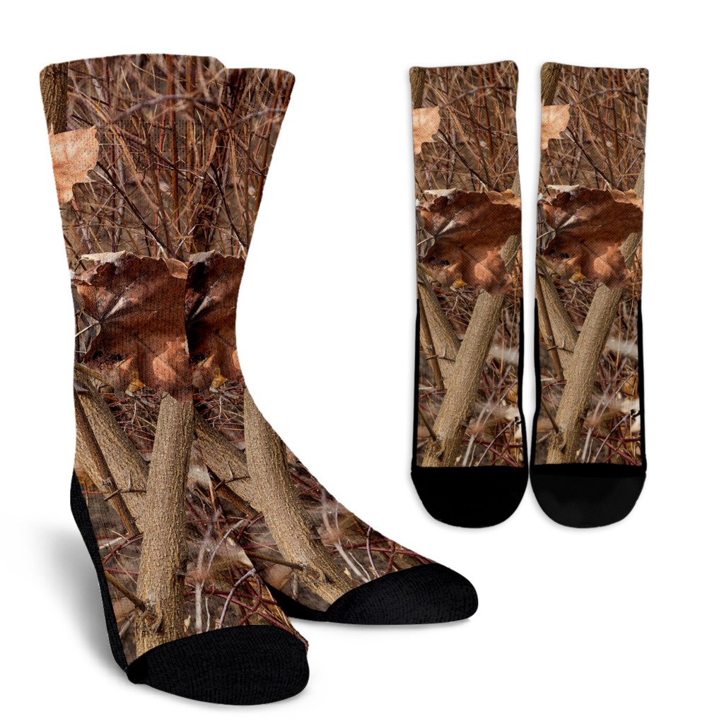 Camo Realistic Tree Forest Autumn Print Crew Socks