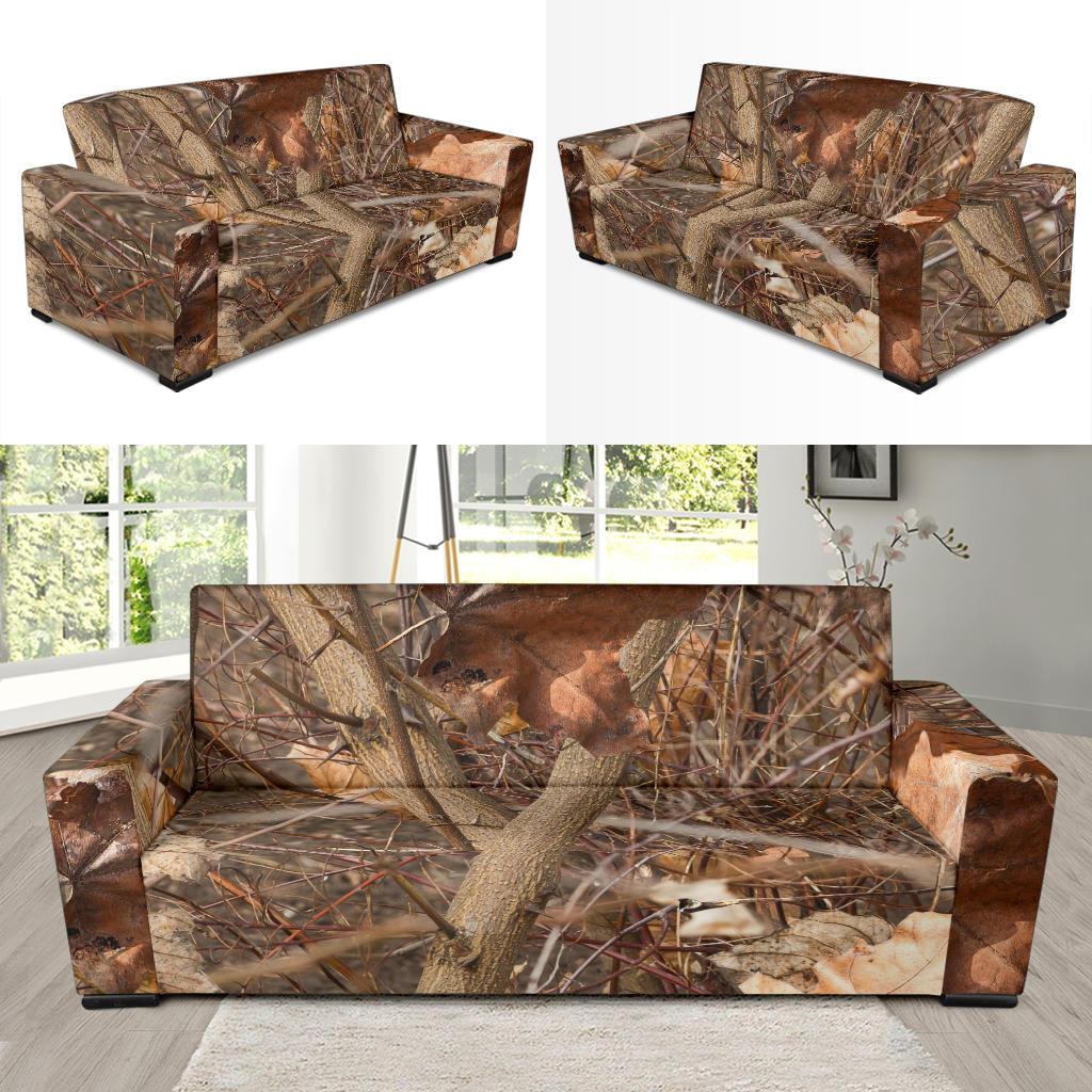 Camo Realistic Tree Forest Autumn Print Sofa Slipcover-JTAMIGO.COM