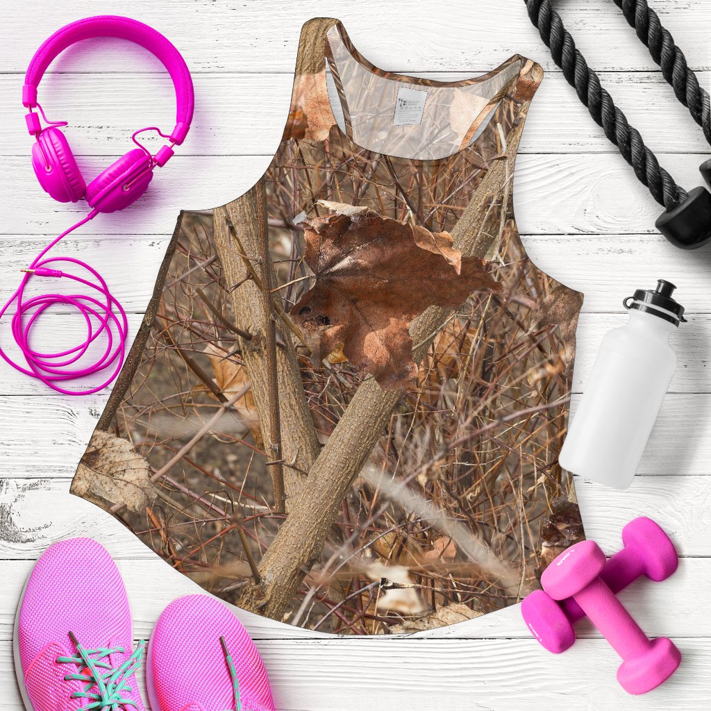 Camo Realistic Tree Forest Autumn Print Women Racerback Tank Top