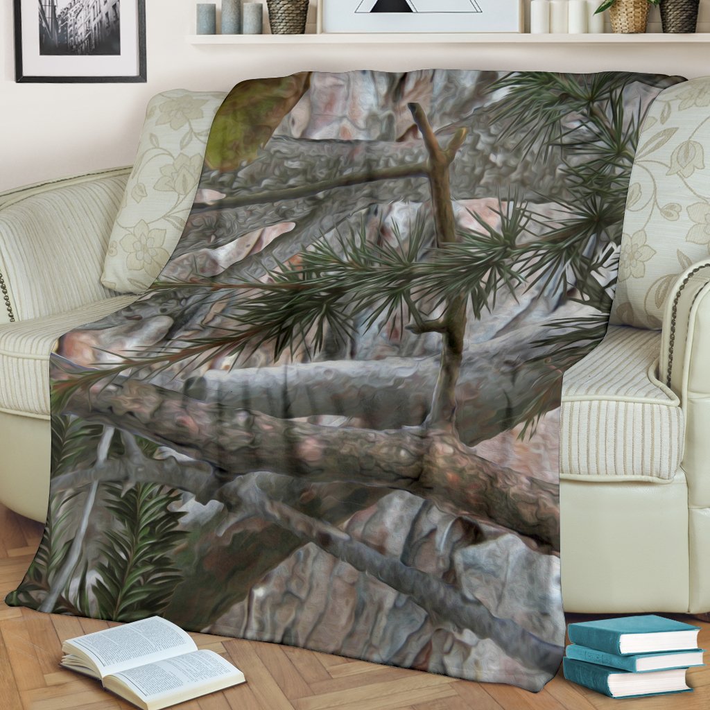 Camo Realistic Tree Forest Pattern Fleece Blanket