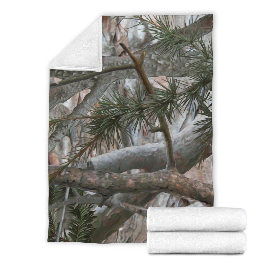 Camo Realistic Tree Forest Pattern Fleece Blanket