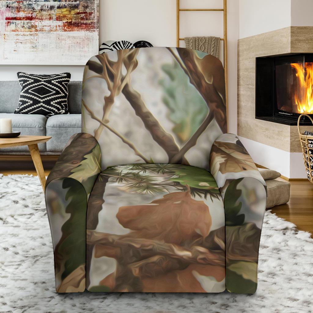 Camo Realistic Tree Forest Print Single Sofa Slipcover -JTAMIGO.COM