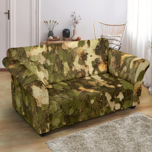 Camo Realistic Tree Texture Print Loveseat Slipcover-JTAMIGO.COM