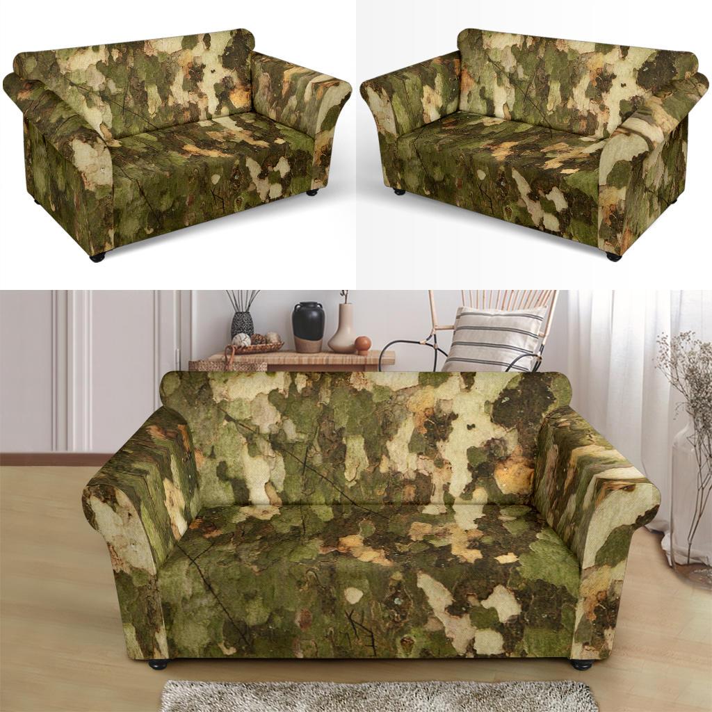 Camo Realistic Tree Texture Print Loveseat Slipcover-JTAMIGO.COM