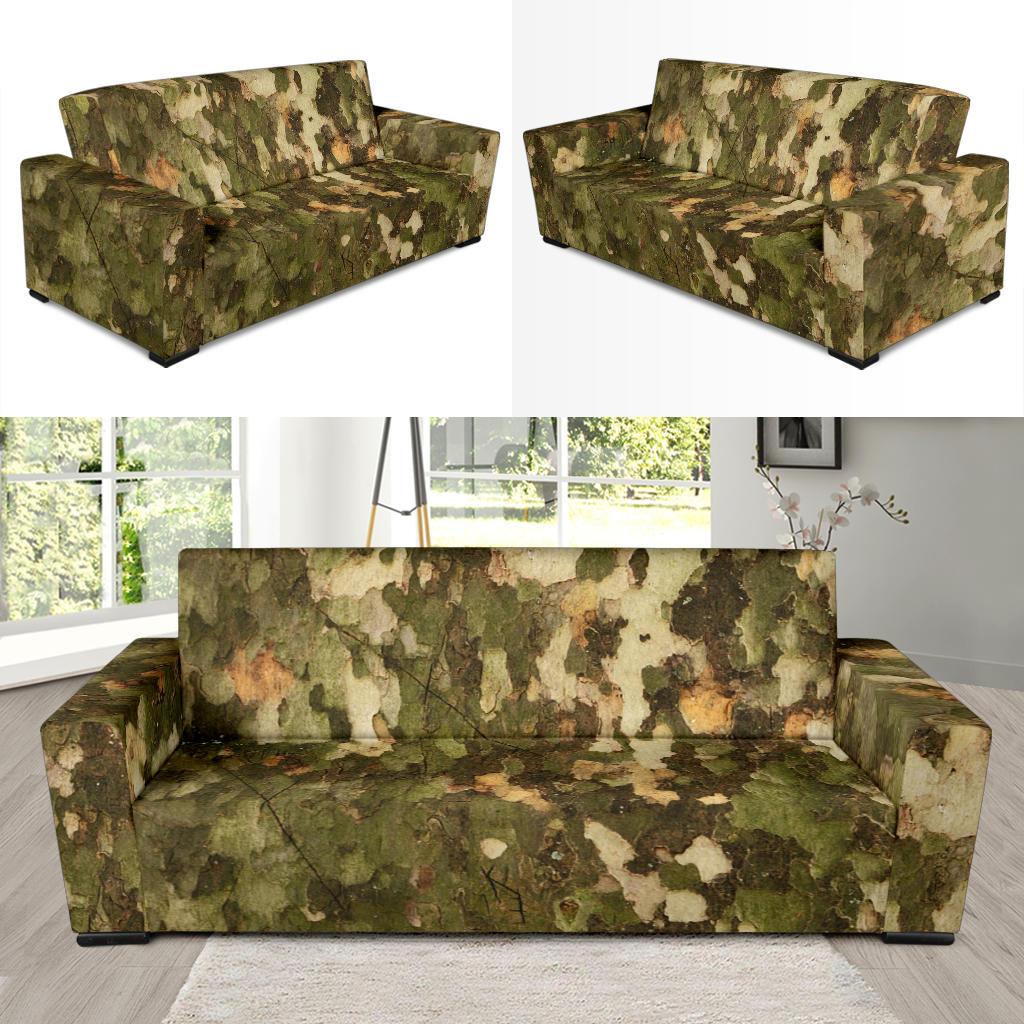 Camo Realistic Tree Texture Print Sofa Slipcover-JTAMIGO.COM