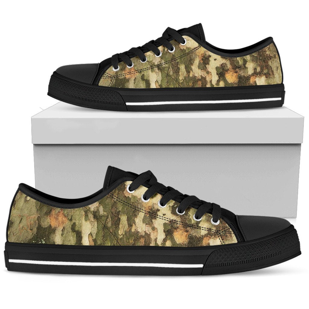 Camo Realistic Tree Texture Print Women Low Top Shoes