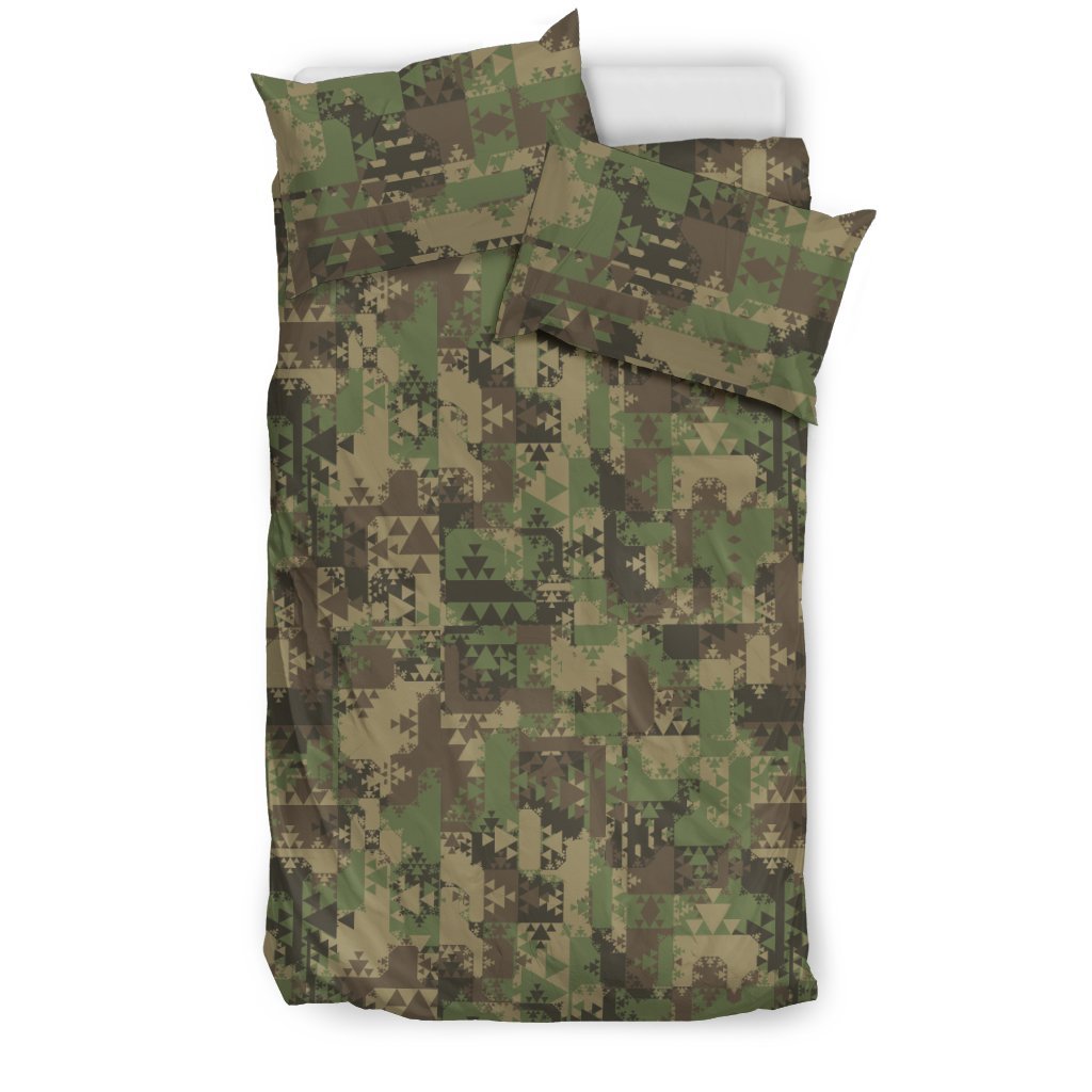 Camouflage Aztec Green Army Print Duvet Cover Bedding Set
