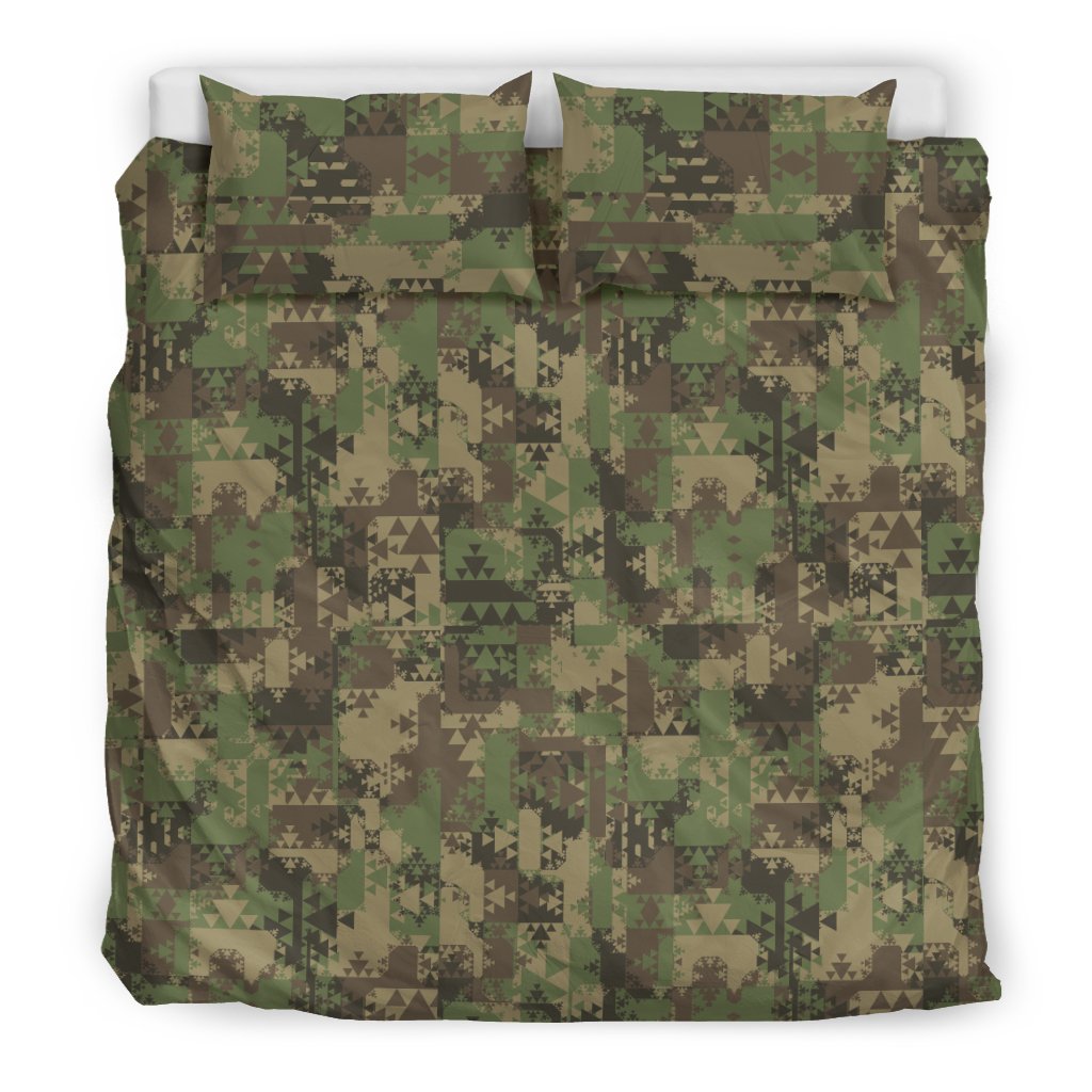 Camouflage Aztec Green Army Print Duvet Cover Bedding Set