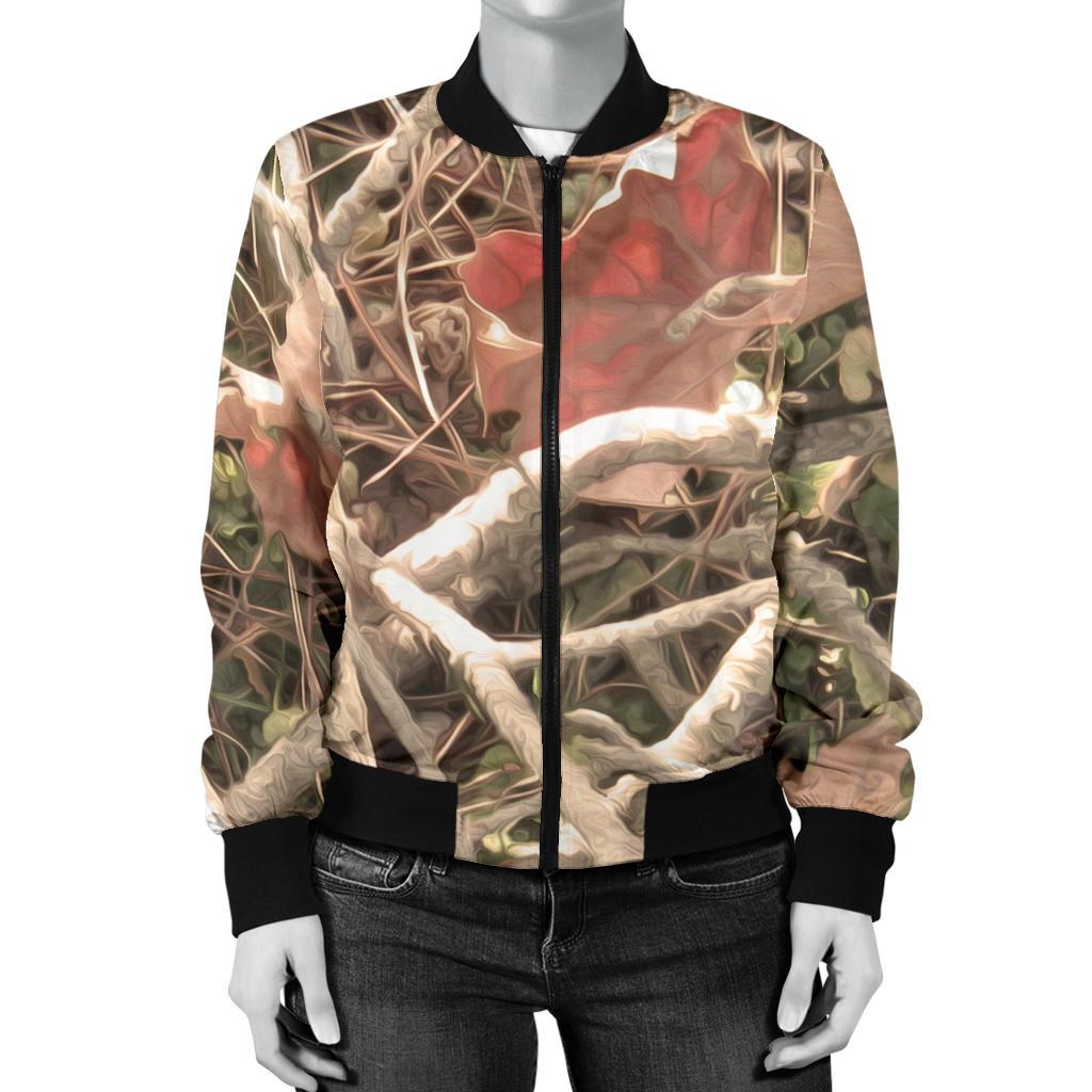 Camouflage Realistic Tree Authumn Print Women Casual Bomber Jacket