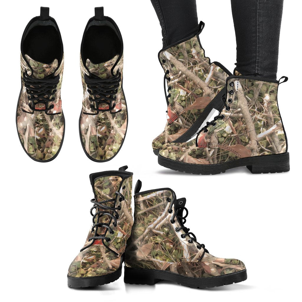 Camouflage Realistic Tree Authumn Print Women Leather Boots-JTAMIGO.COM