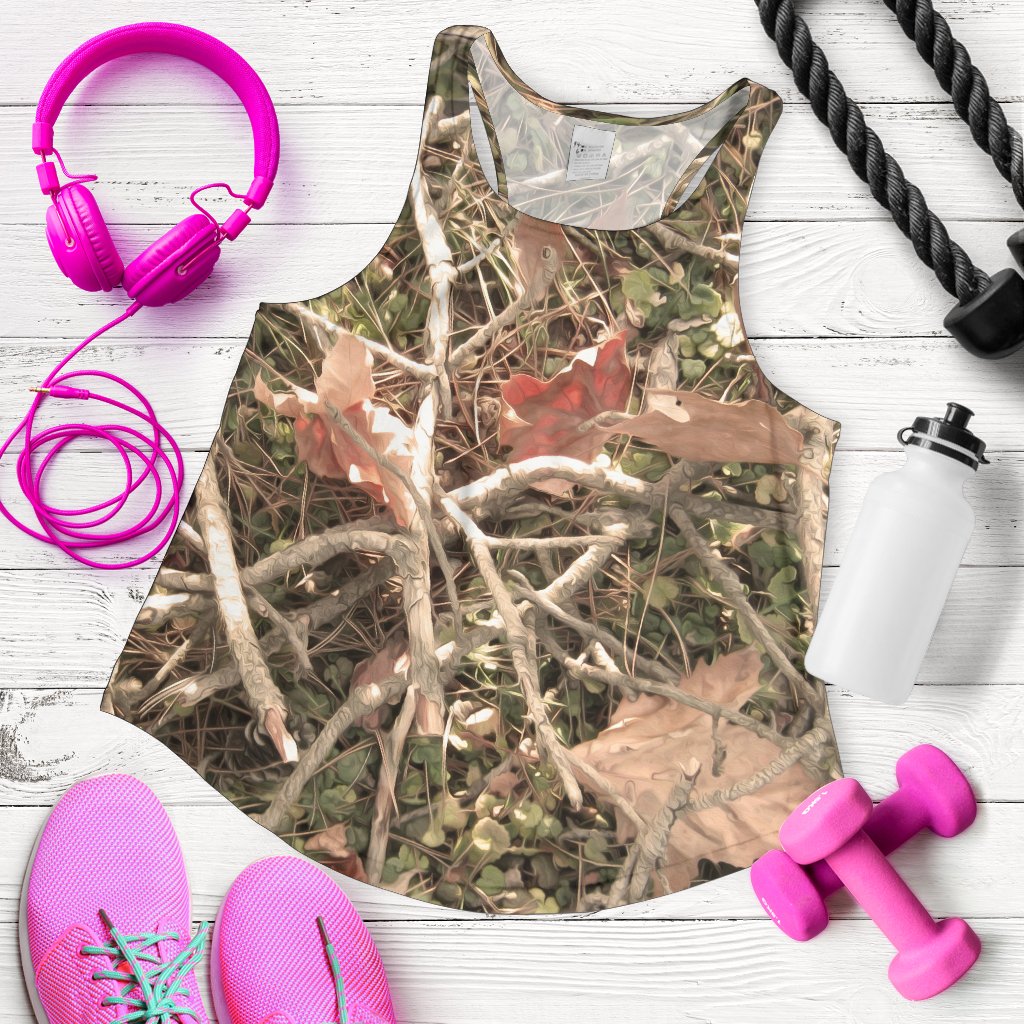 Camouflage Realistic Tree Authumn Print Women Racerback Tank Top