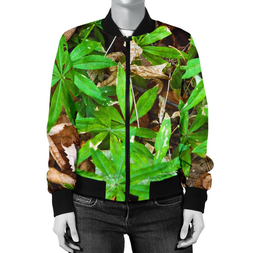 Camouflage Realistic Tree Fresh Print Women Casual Bomber Jacket