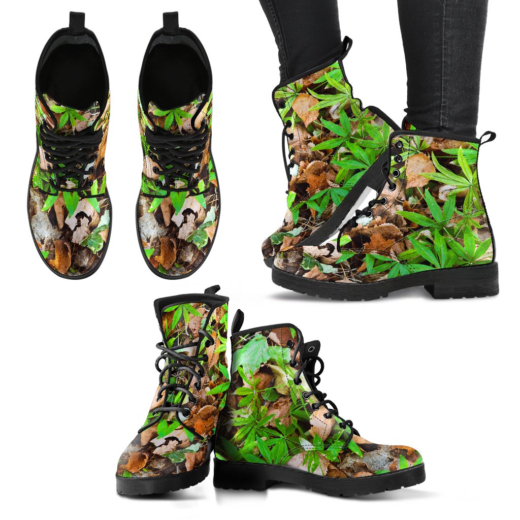 Camouflage Realistic Tree Fresh Print Women Leather Boots-JTAMIGO.COM