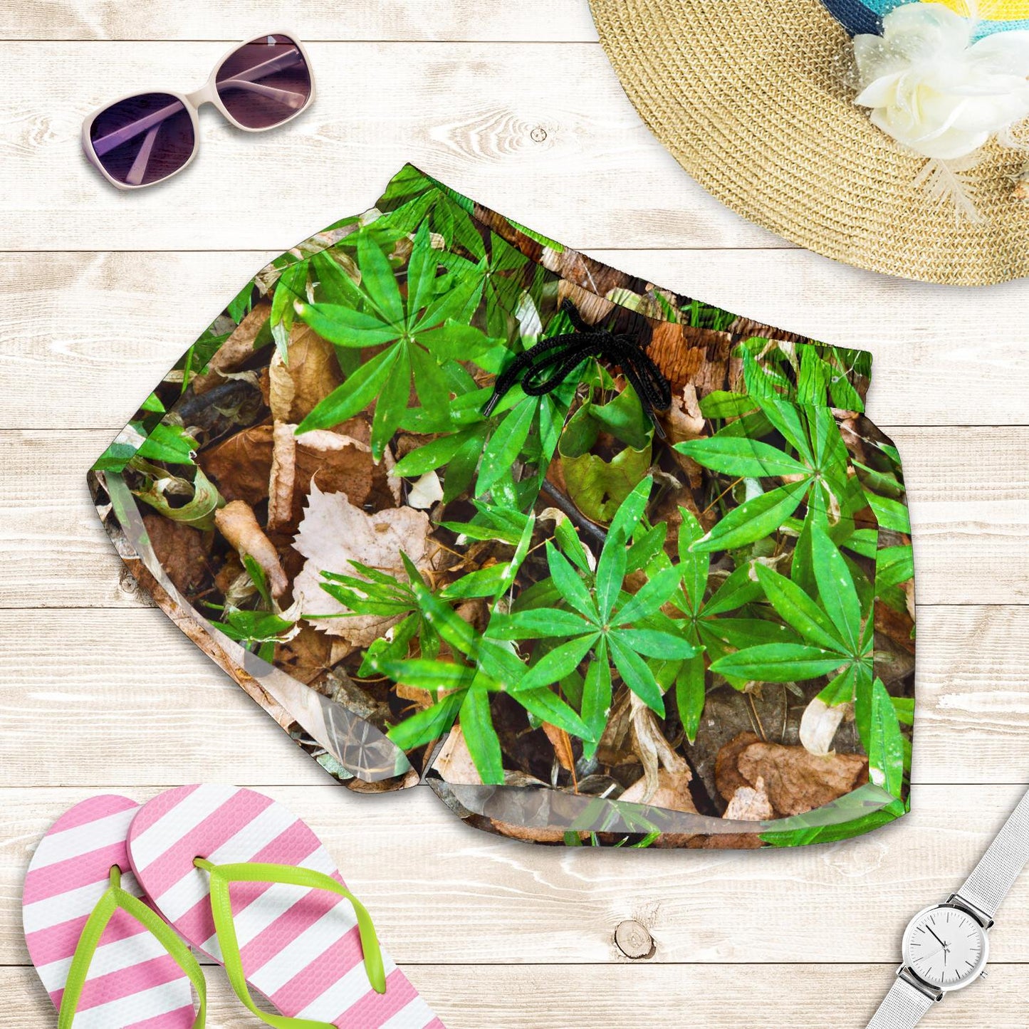 Camouflage Realistic Tree Fresh Print Women Shorts-JTAMIGO.COM
