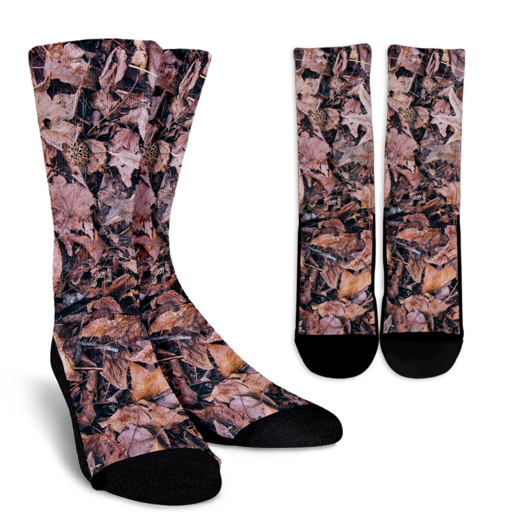 Camouflage Realistic Tree Leaf Print Crew Socks