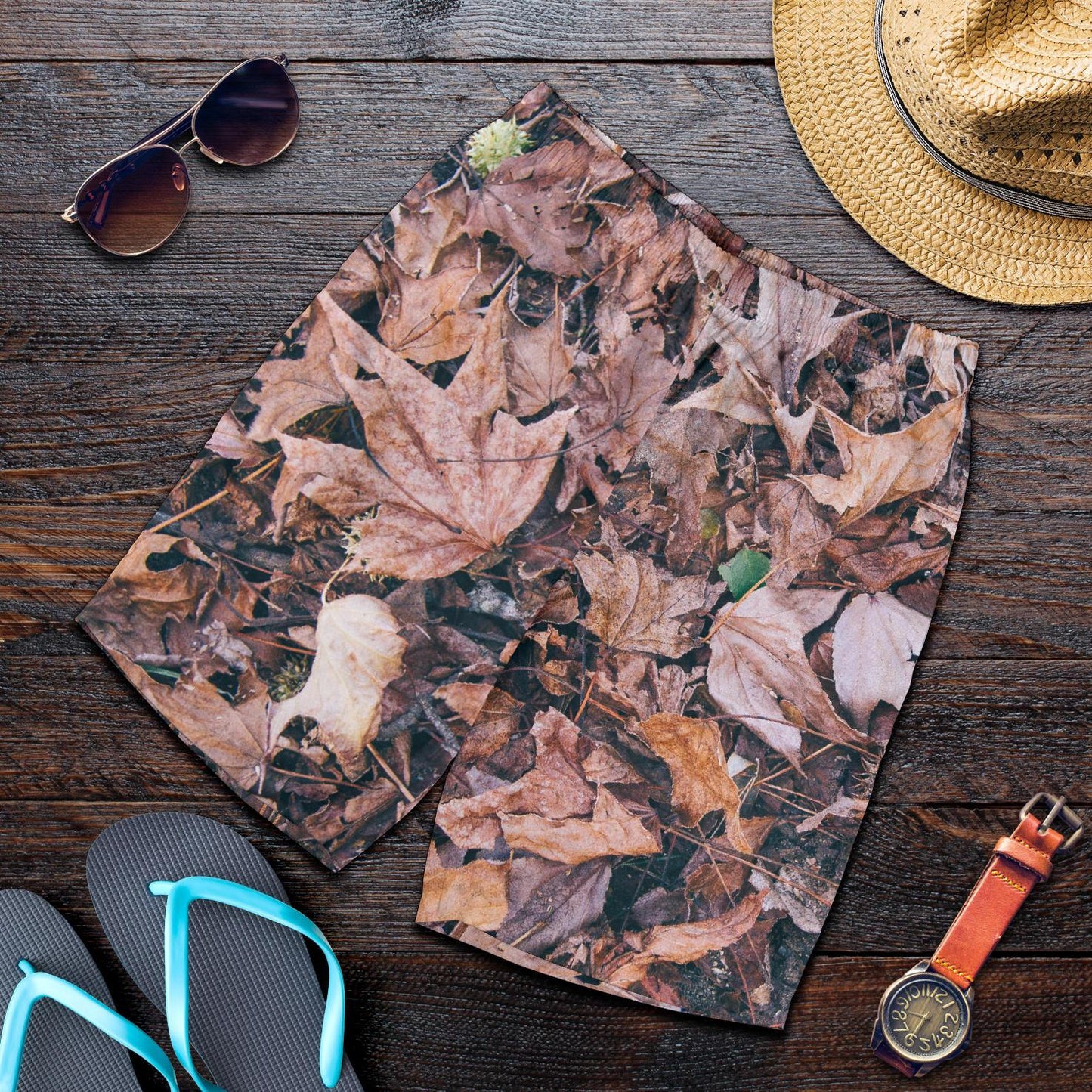 Camouflage Realistic Tree Leaf Print Mens Shorts-JTAMIGO.COM