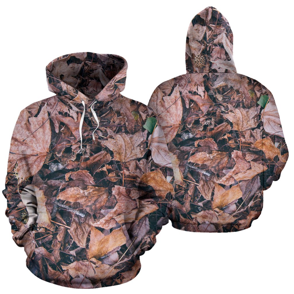 Camouflage Realistic Tree Leaf Print Pullover Hoodie