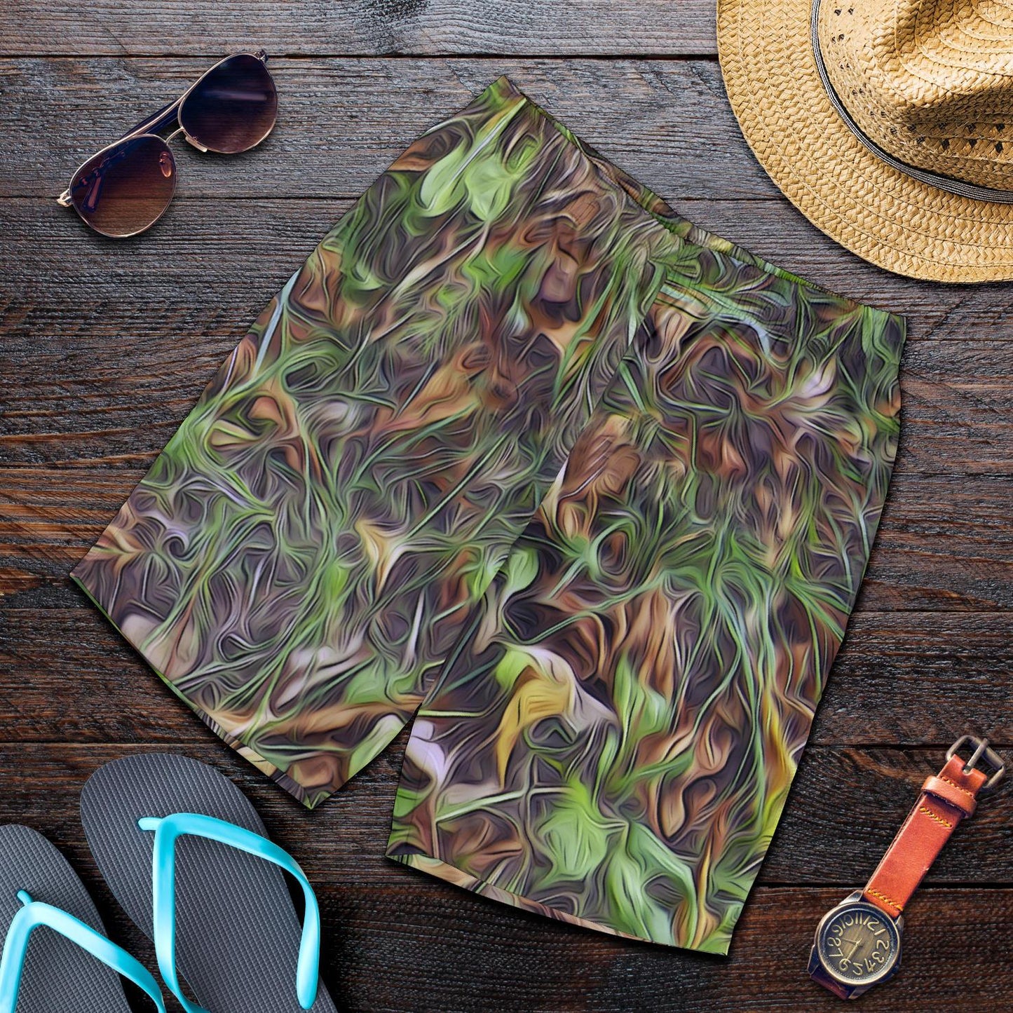 Camouflage Realistic Tree Print Mens Shorts-JTAMIGO.COM