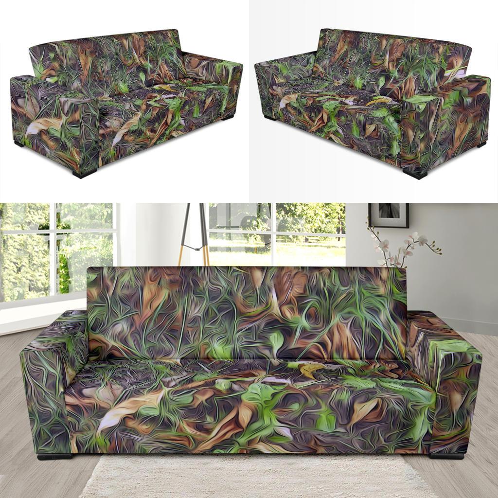 Camouflage Realistic Tree Print Sofa Slipcover-JTAMIGO.COM