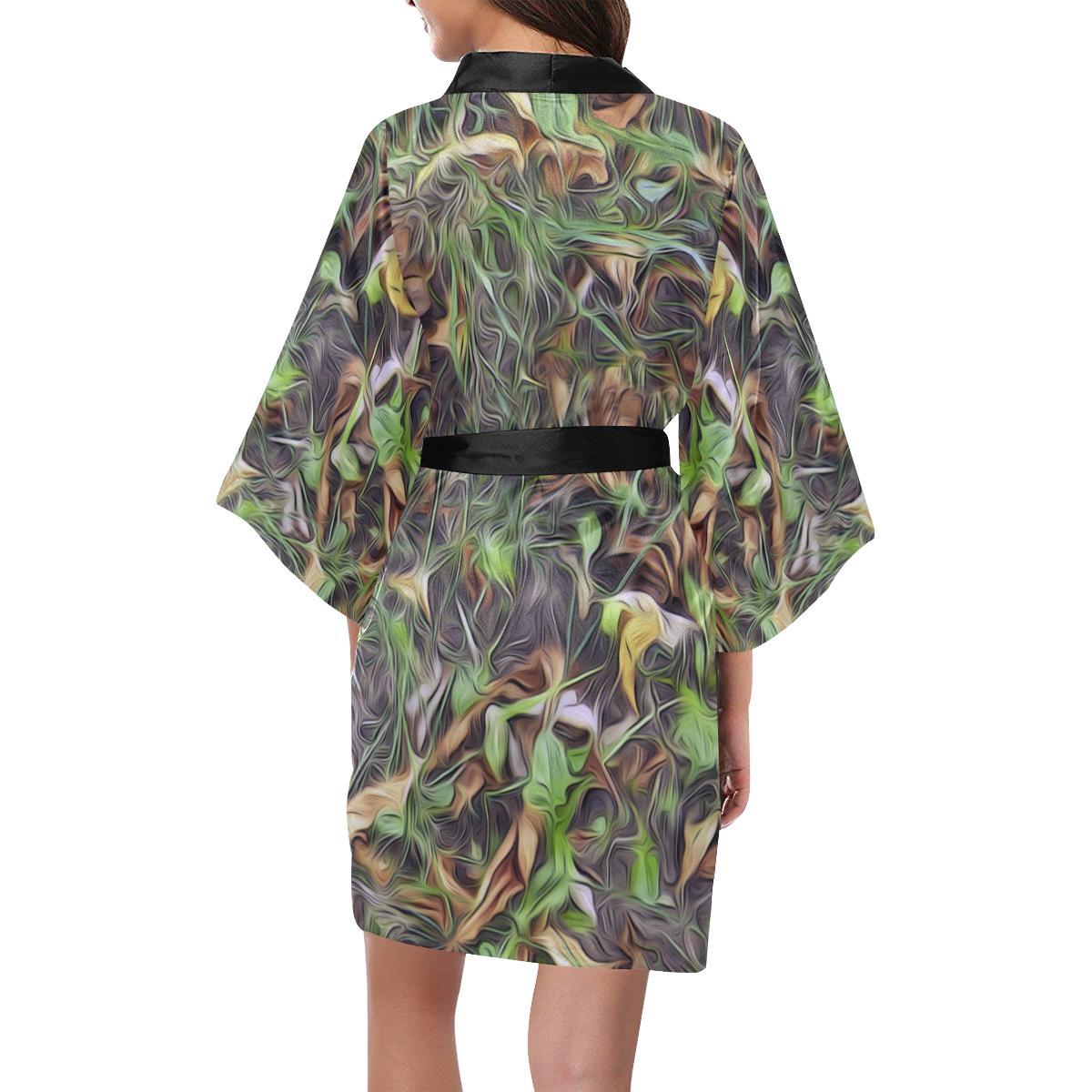 Camouflage Realistic Tree Print Women Short Kimono Robe