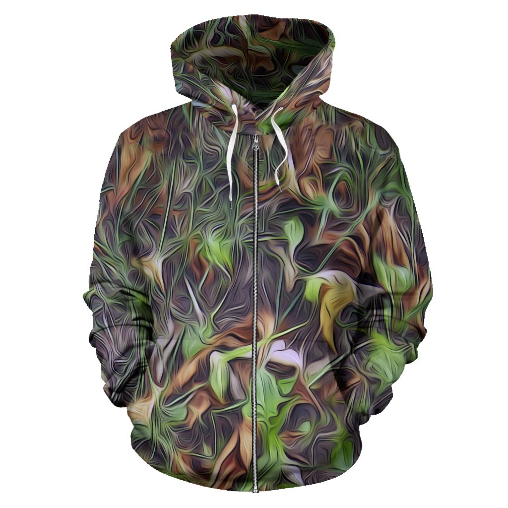 Camouflage Realistic Tree Print Zip Up Hoodie