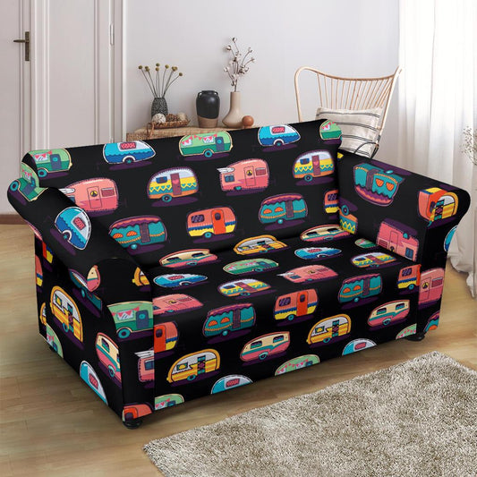 Camper Camping Pattern Loveseat Slipcover-JTAMIGO.COM