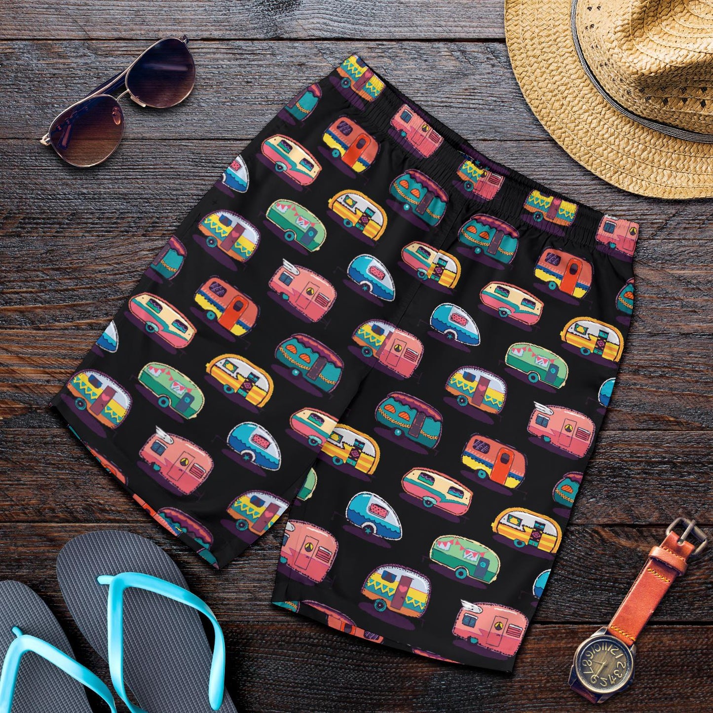 Camper Camping Pattern Mens Shorts-JTAMIGO.COM