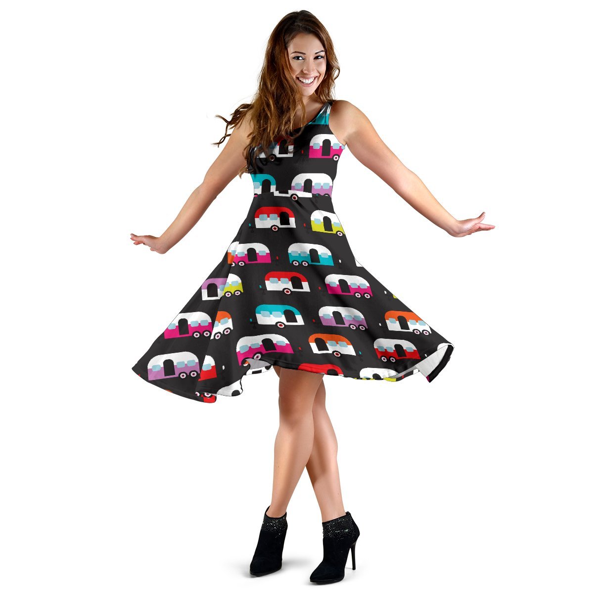 Camper Caravan Pattern Sleeveless Dress