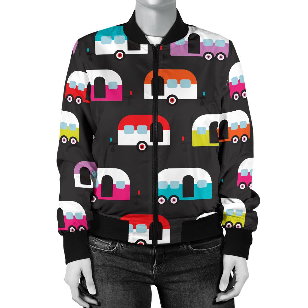 Camper Caravan Pattern Women Casual Bomber Jacket