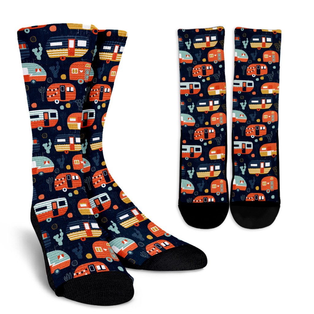 Camper Caravan Print Pattern Crew Socks