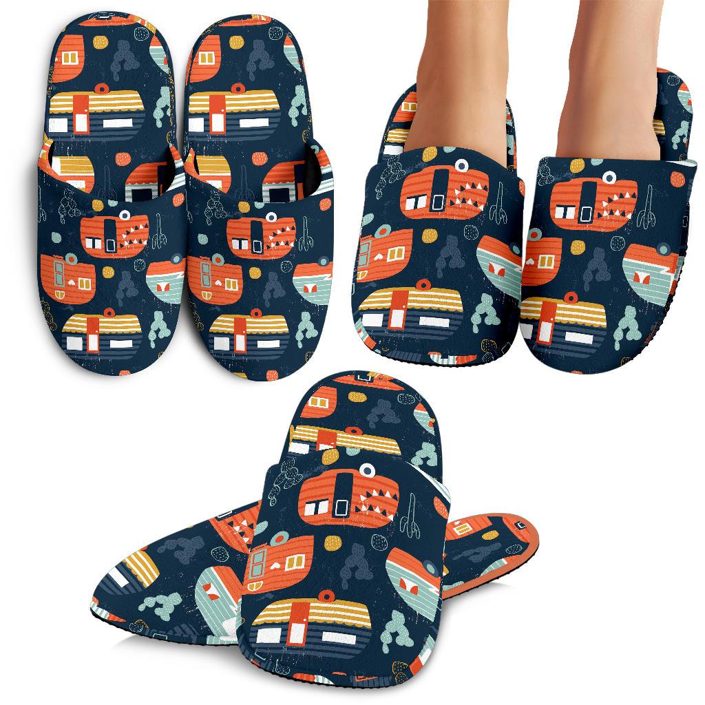 Camper Caravan Print Pattern House Slippers
