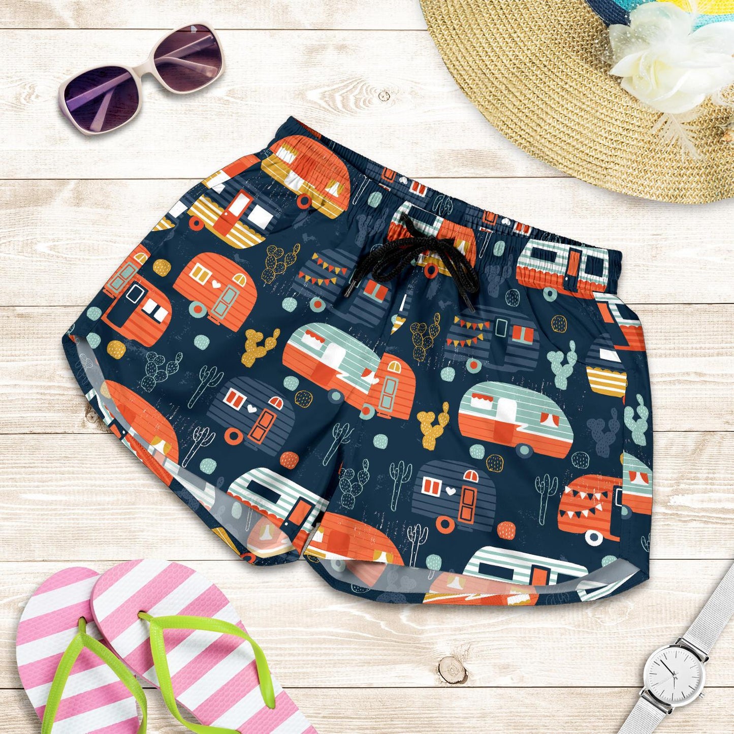 Camper Caravan Print Pattern Women Shorts-JTAMIGO.COM