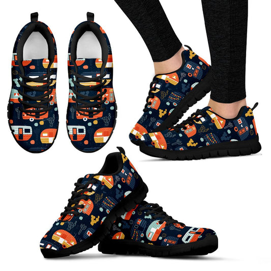 Camper Caravan Print Pattern Women Sneakers Shoes