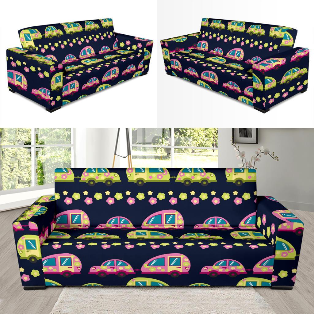 Camper Cute Camping Design No 3 Print Sofa Slipcover-JTAMIGO.COM