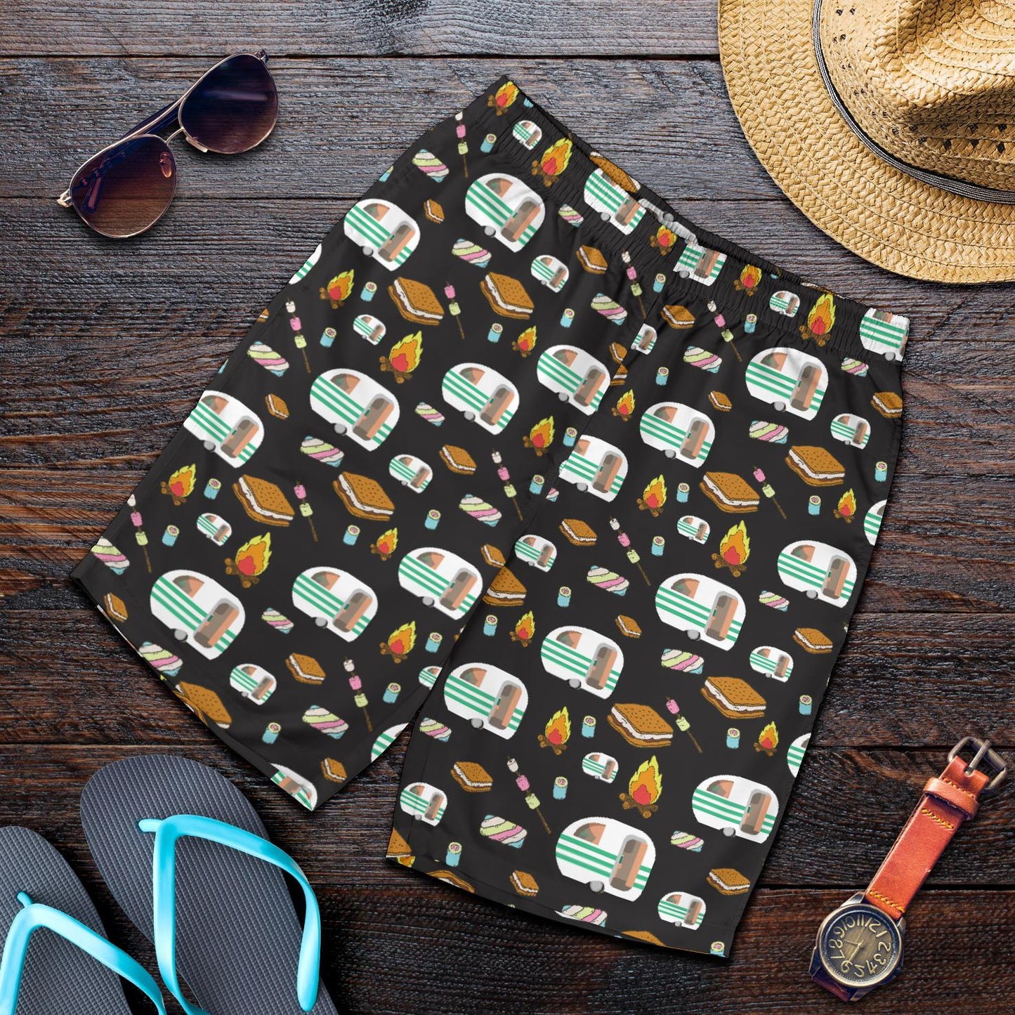 Camper marshmallow Camping Design Print Mens Shorts-JTAMIGO.COM