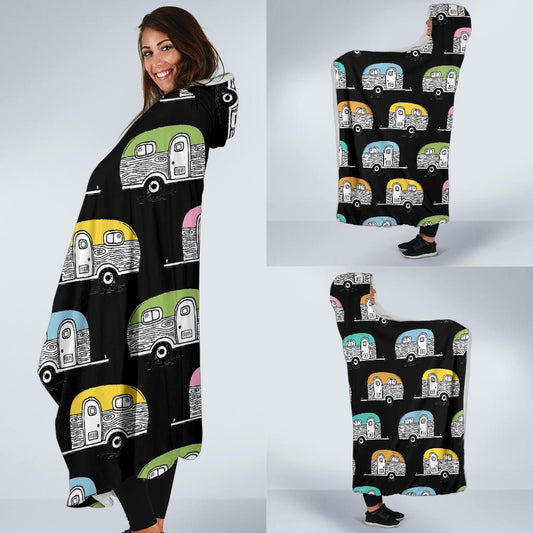 Camper Pattern Camping Themed No 2 Print Hooded Blanket-JTAMIGO.COM
