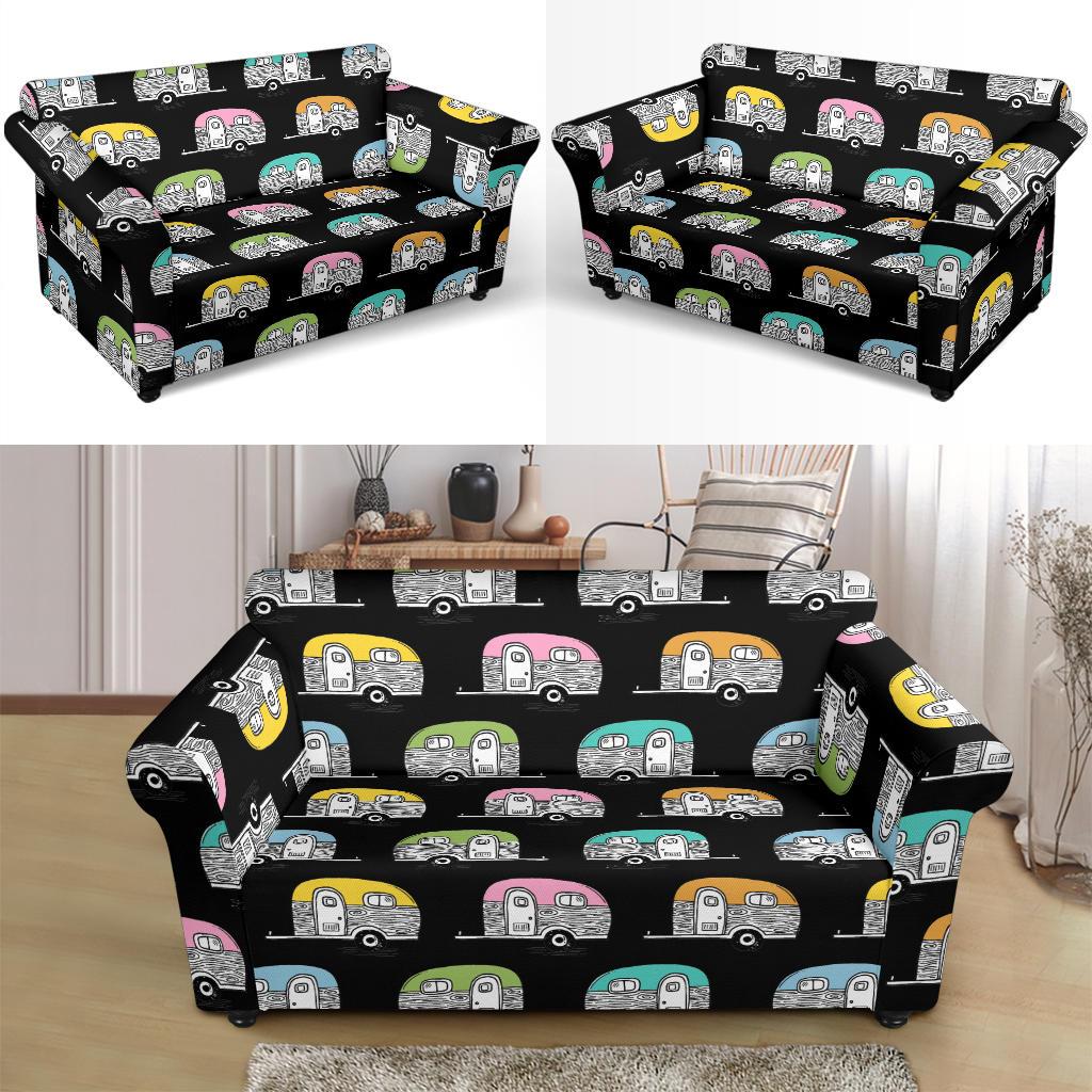 Camper Pattern Camping Themed No 2 Print Loveseat Slipcover-JTAMIGO.COM