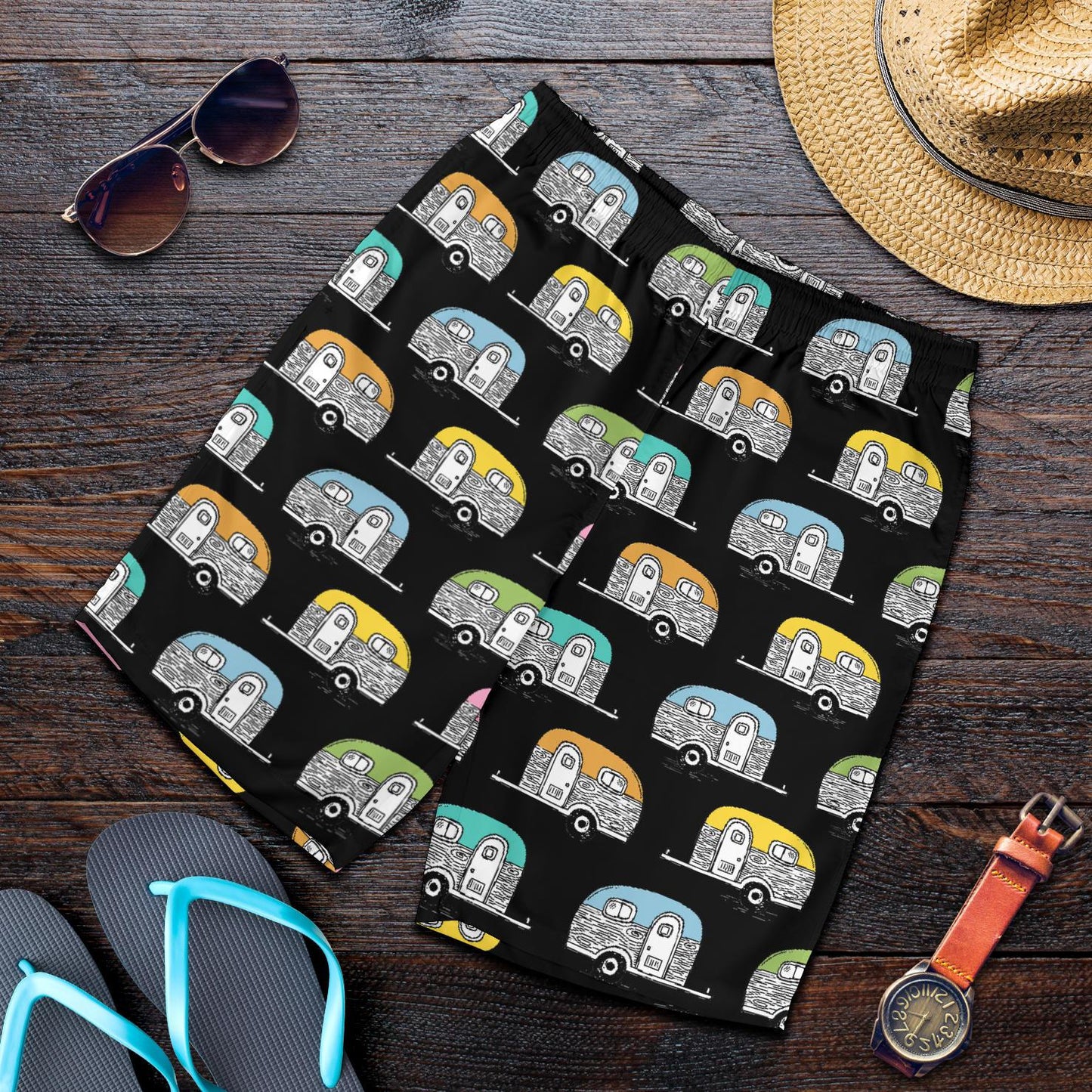 Camper Pattern Camping Themed No 2 Print Mens Shorts-JTAMIGO.COM
