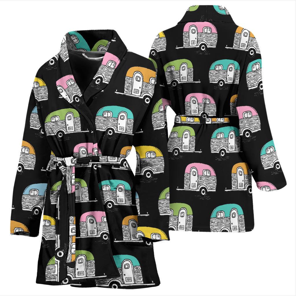 Camper Pattern Camping Themed No 2 Print Women Bath Robe-JTAMIGO.COM