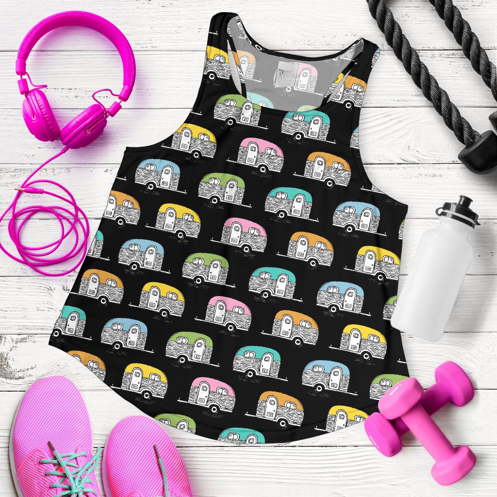 Camper Pattern Camping Themed No 2 Print Women Racerback Tank Top