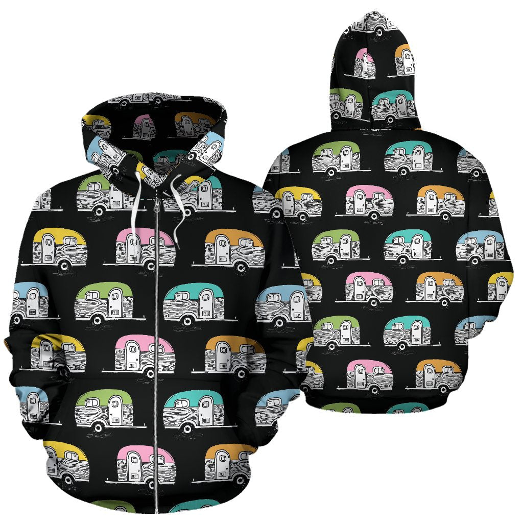 Camper Pattern Camping Themed No 2 Print Zip Up Hoodie