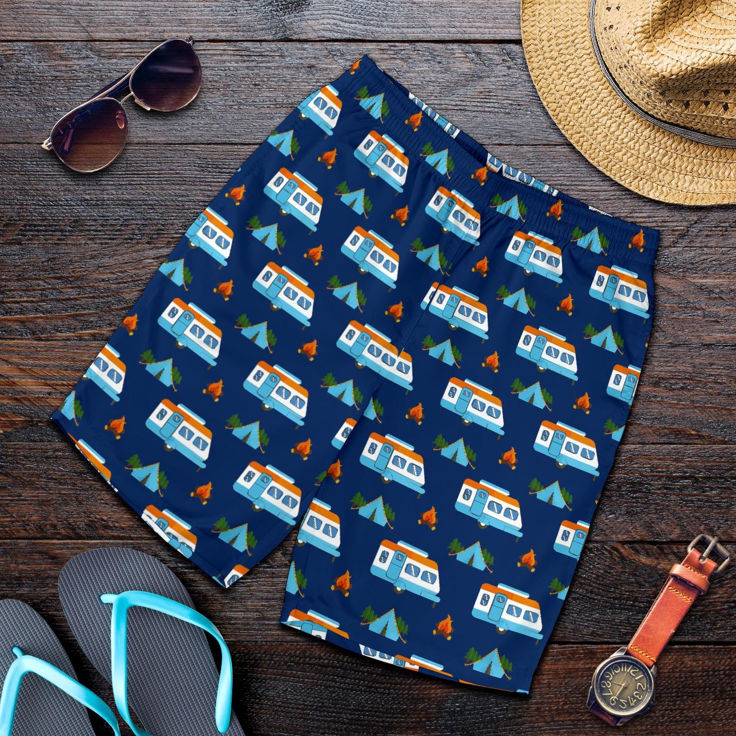 Camper Pattern Camping Themed No 3 Print Mens Shorts-JTAMIGO.COM
