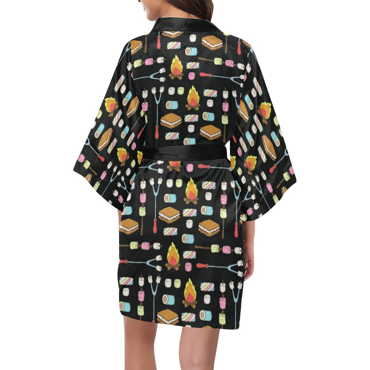 Camping Campfire Marshmallows Women Short Kimono Robe
