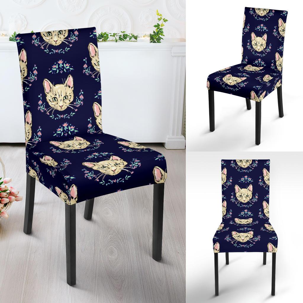 Cat Head with flower Print Pattern Dinning Chair Slipper-JTAMIGO.COM