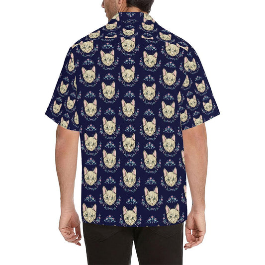 Cat Head with flower Print Pattern Men Aloha Hawaiian Shirt