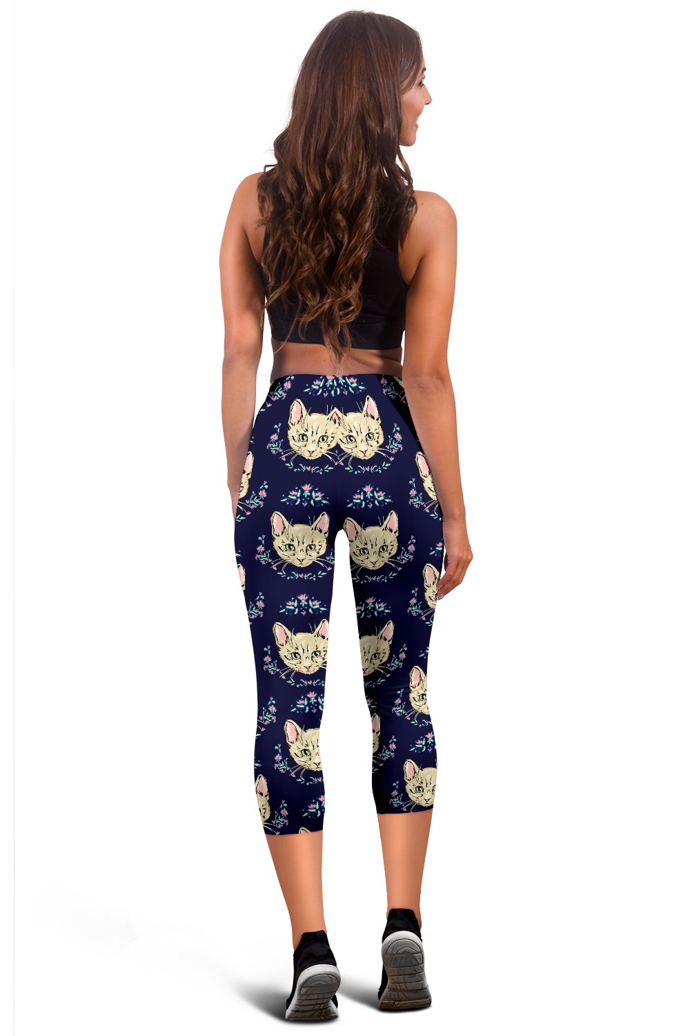 Cat Head with flower Print Pattern Women Capris