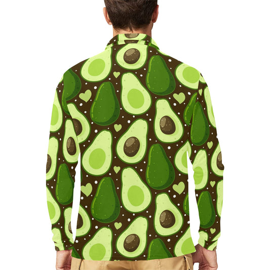 Avocado Pattern Print Design AC04 Long Sleeve Polo Shirt For Men's